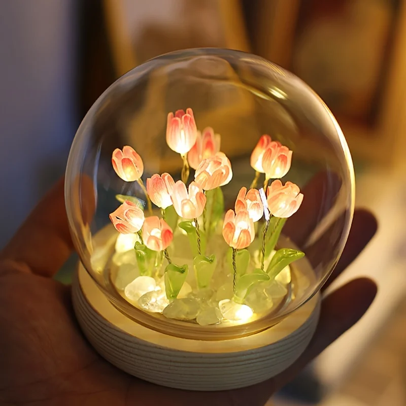 1pc Tulip Night Light Connected To USB ,Creative Personality Decoration Ornaments ,Bouquet Birthday Gift For Girls ,Bestie Mid-A