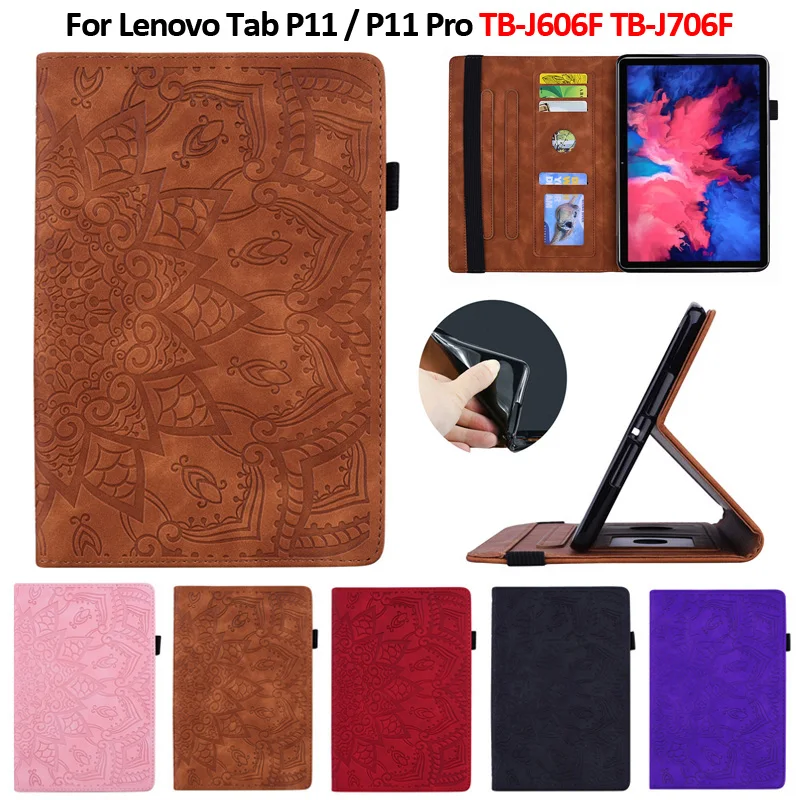 Case for Lenovo P11 11 inch TB-J606F L Embossed PU Leather Wallet Tablet Funda for Lenovo Tab P11 P11 Pro Case TB-J706F 11.5inch