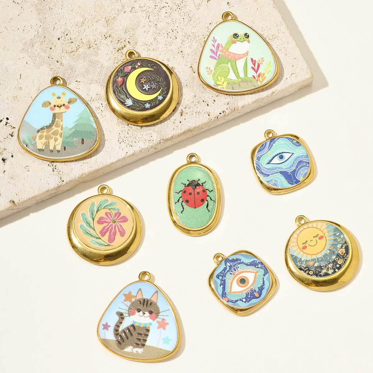 3 قطعة/الوحدة الرجعية الفولاذ المقاوم للصدأ رسمت الهلال الشمس DIY القرط سحر زهرة القلب قلادة قلادة المرأة عين الشر مجوهرات #5