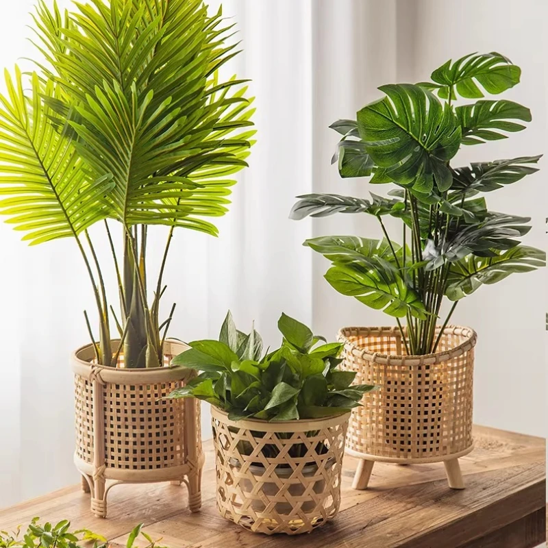 Nordic Rattan Plant Baskets Woven Flower Pot Holder Bamboo Climbing Vine Support for Balcony Boho Decor Plant Shelf Organizer