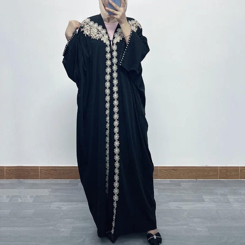 

Elegant Muslim Fashion Embroidered Abaya Dubai Turkish Long Maxi Dress With Zipper Open Front Design moroccan kaftan