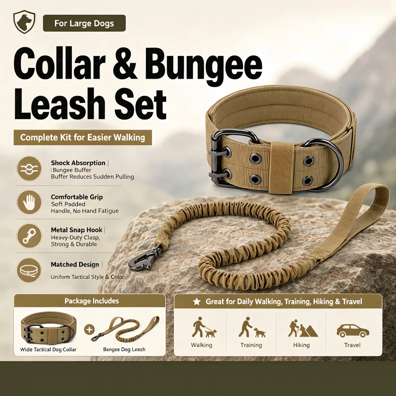 Taktisches Nylon-Hundehalsband mit Kontrollgriff, verdicktes, gepolstertes Halsband für kleine Hunde, Outdoor-Trainings-Leine-Set – Detail 3