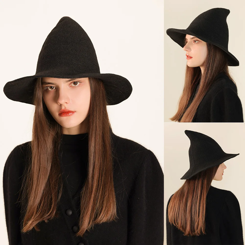 Halloween Witch Hat Knitted Cap for Women