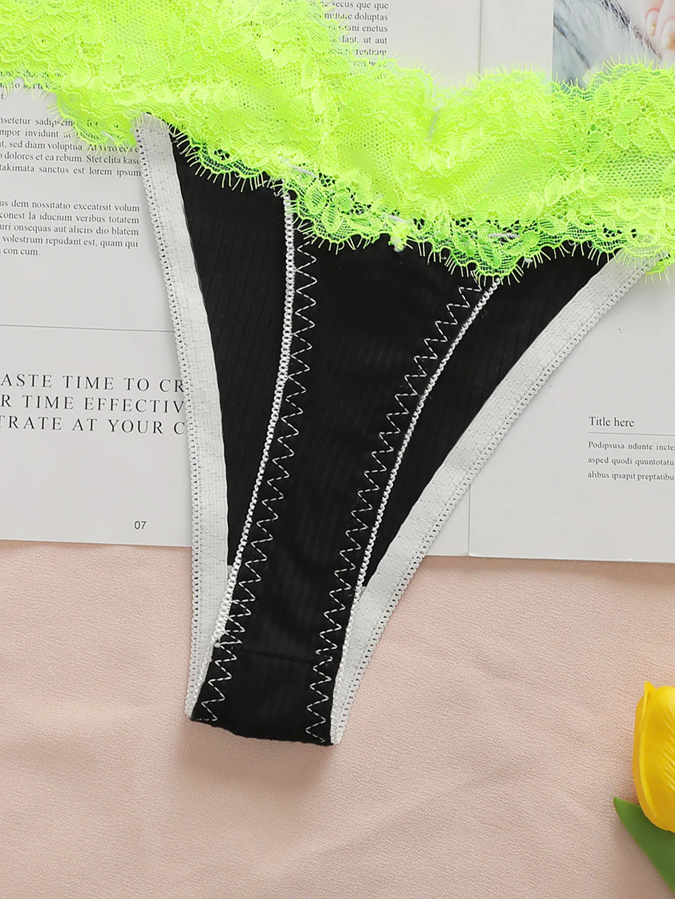 New product color fashionable contrasting design black splicing green lace sexy… - Image 5