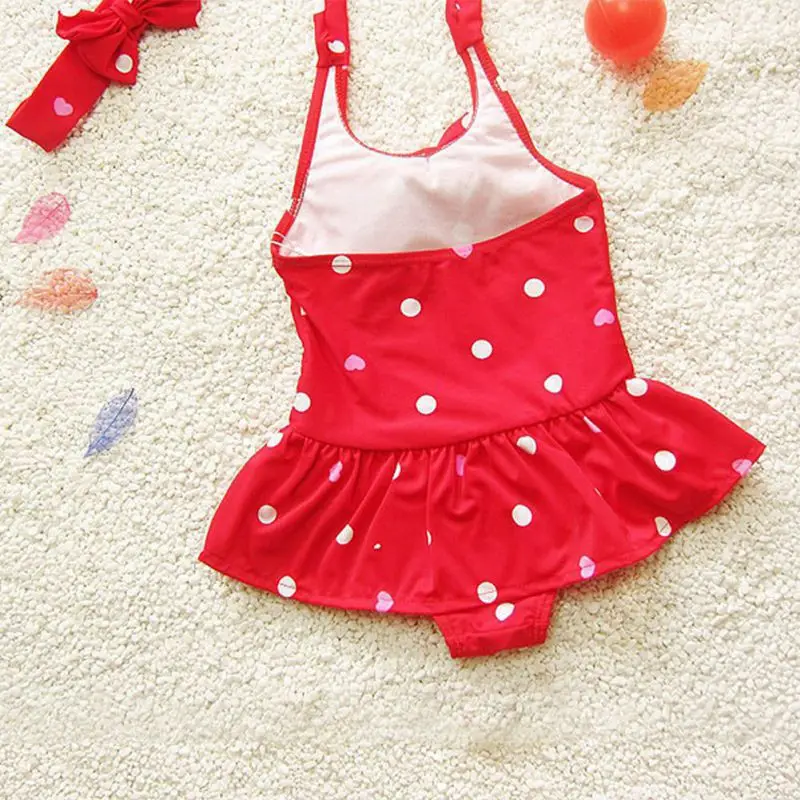 Baby Girls Swimwear Girls Beach Swimsuit One Pieces Swimming Suit Children Bodysuits Bow Tie Headband Lovely Kids Swim Clothes