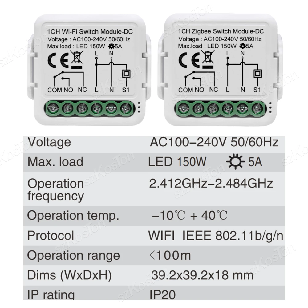 Tuya ZigBee3.0 WiFi Smart Switch Module DC 12/24V AC 100-240V Dry Contact Smart Home 5A Breaker Relay Works with Alexa Google