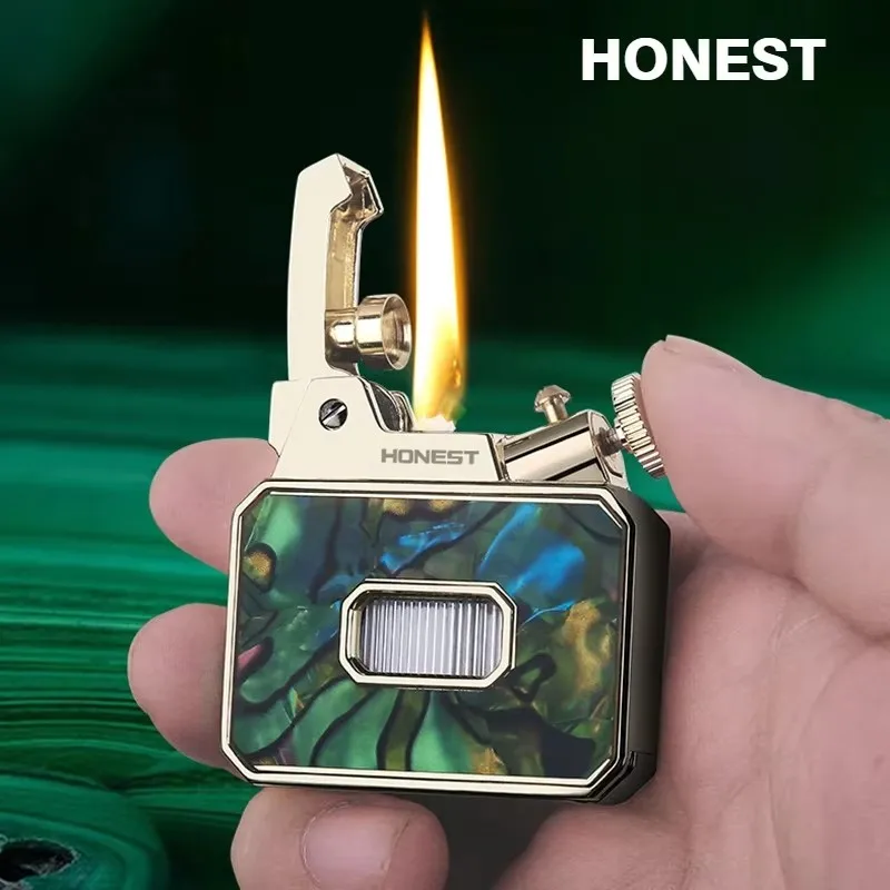 HONEST New Metal Kerosiene Lighter A Key Ignition Grinding Wheel Open Flame Cigarette Lighter Men's High-grade Gift