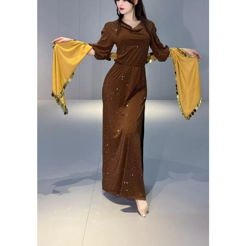 

Customized Baladi Folk Practice Dress Belly Dance Costumes Shows One-piece Robe Set for Women's Team Uniforms with Safety Pants
