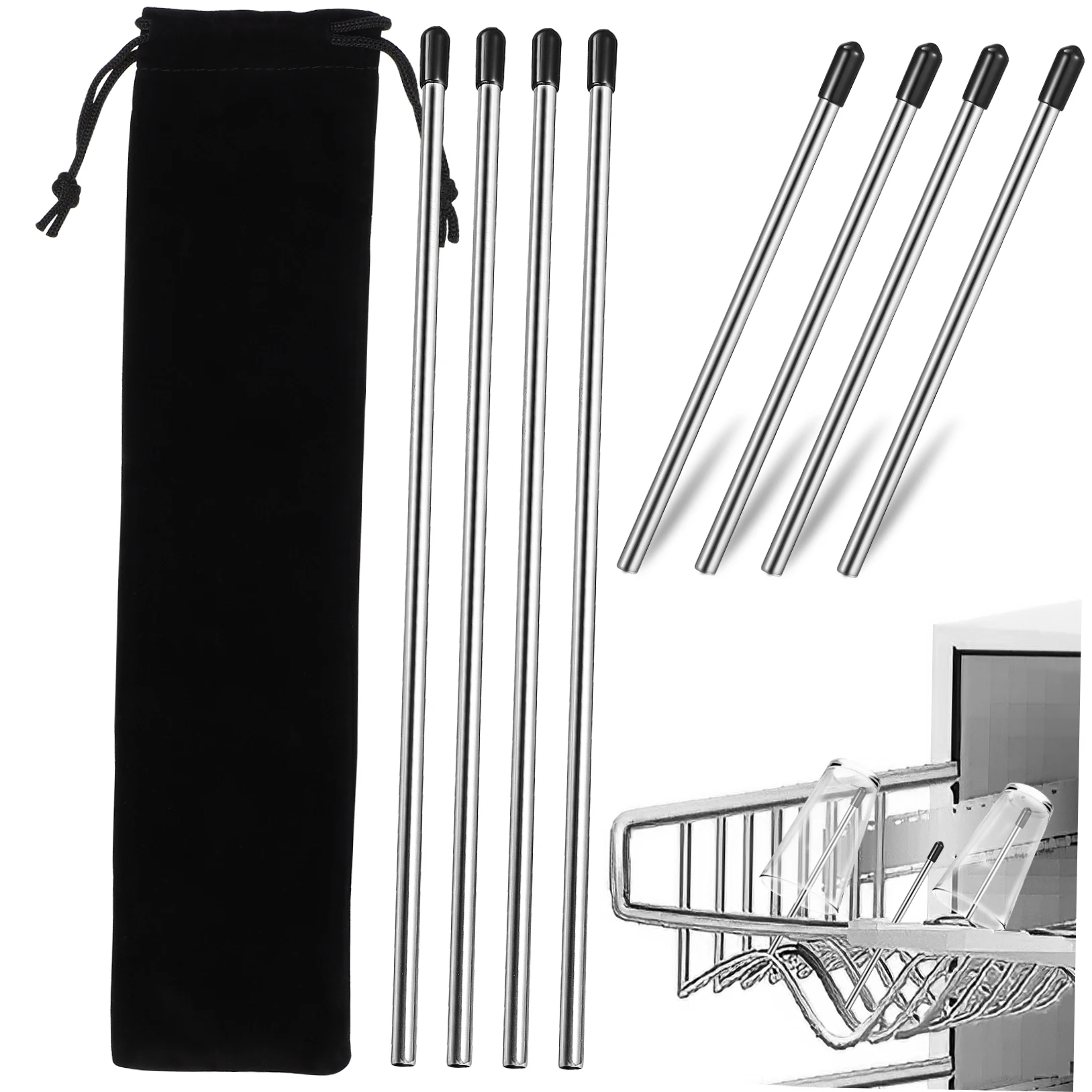 

8 Pcs Drainer Bottles Stainless Steel Dishwasher Insert Holder for Glass Rack Support Rod Travel