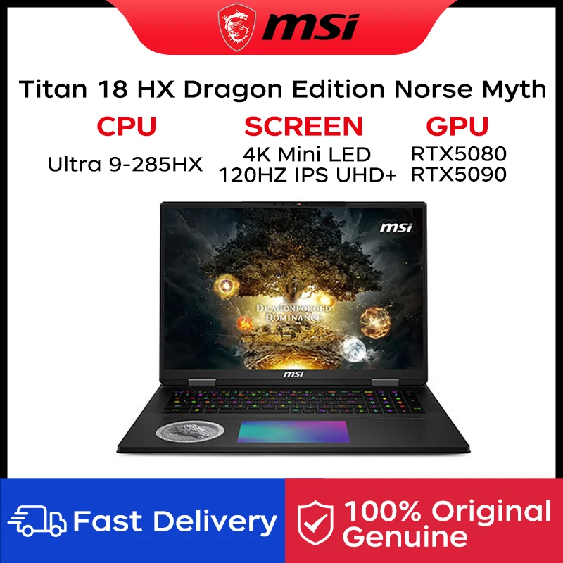 2025 MSI Titan 18 HX Dragon Edition Norse Myth Gaming Laptop 18 Inch UHD 4K Mini LED 120Hz Ultra 9-285HX 96GB 6TB RTX5090 PC