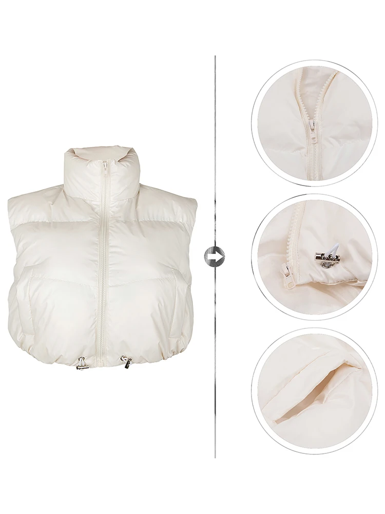 OMSJ-chaquetas con cremallera y cuello levantado para mujer, chaleco sin mangas, holgado, acolchado de algodón, con cordón, 2024