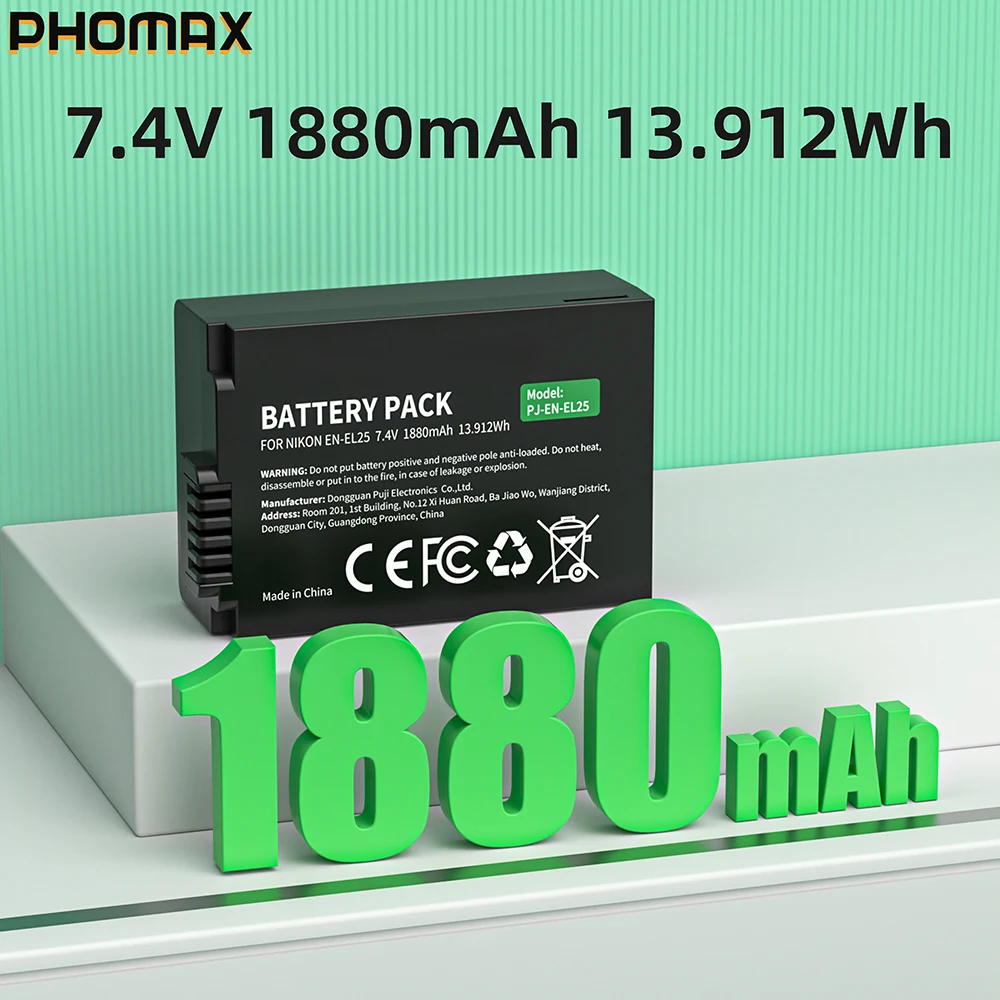 PHOMAX EN-EL25 EN-EL25a ENEL25 7.4V 1880mAh Akumulator litowo-jonowy do aparatów cyfrowych bezlusterkowych Nikon Z50 Z30 ZFC — zdjęcie produktu 2