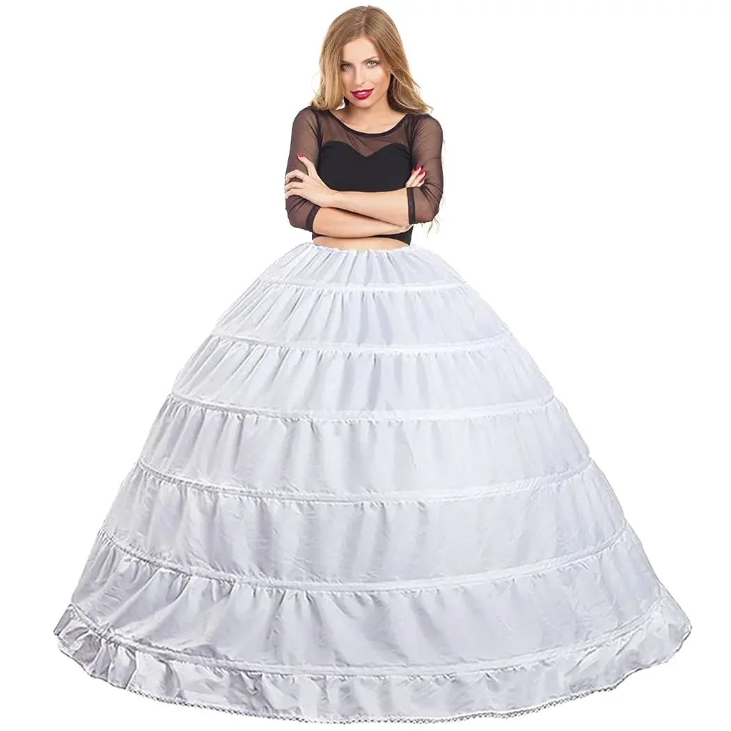 

Women Crinoline Full 6 Hoop Petticoats Slips Skirt Floor Length Crinoline Underskirt for Wedding Dress Ball Gown White