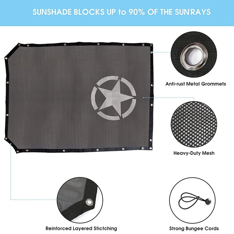 Sunshade For Ford Bronco, Mesh Sun Shade Bikini Top Cover For Ford Bronco 2021 2022 4 Door Accessories (Star)