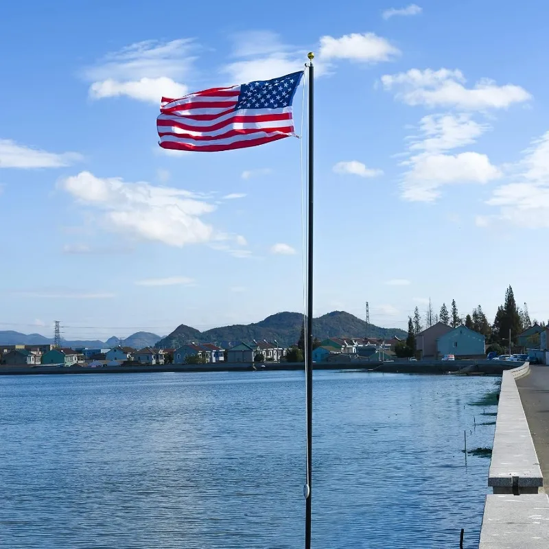 14 Gauge Sectional Flag Pole Kit, 16FT Extra Polyester American Flag and Golden Ball, for Residential or Commercial，home.