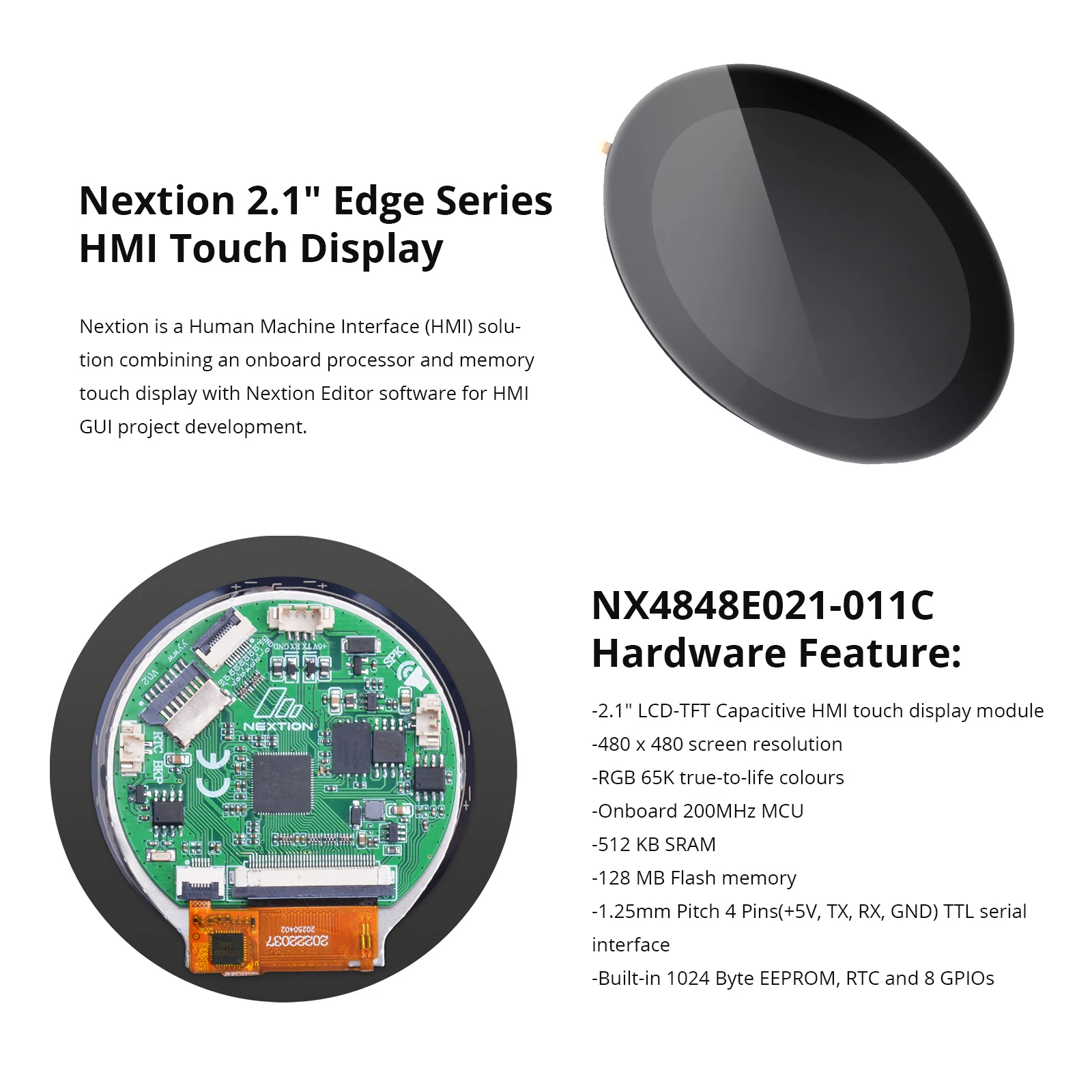 NEXTION NX4848E021-011C 2.1″ LCD-TFT Capacitive HMl Touch Display Module Edge Series RGB 65K Color Touchscreen Built-in RTC