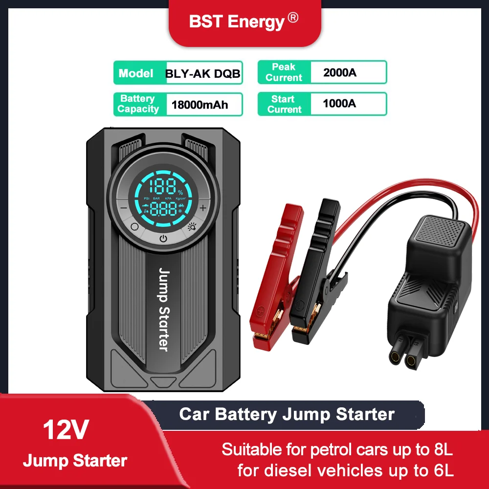 

2000A Car Jump Starter 1600A Power Bank 800A Portable Emergency Starter Booster 1000A 12V Gas Petrol Diesel Vehicle Car Starter