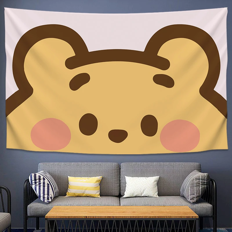 Cartoon cute teddy bear hanging cloth living room decoration tapestry bedroom headboard background cloth tapestry aesthetic