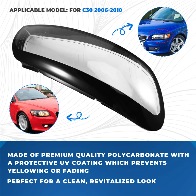 For Volvo C30 2006-2010 Car Lampshade Lamp Shade Front Headlight Cover Clear Lens Shell Lampcover Mask