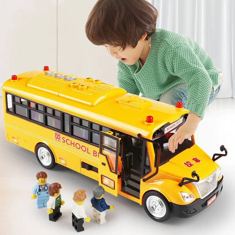 Large Bus School Bus Toy Inertia Bus with Light Music Children's Early Education Traffic Rules 1-3 Years Old