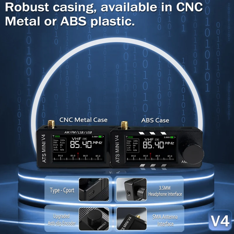 V4 AMNVOLT ATS Mini SI4732 جميع الموجات يدعم AM/FM/SSB/LSB/USB المدمج في Hi-Z مضخم ضوت سماعات الأذن لـ HAM