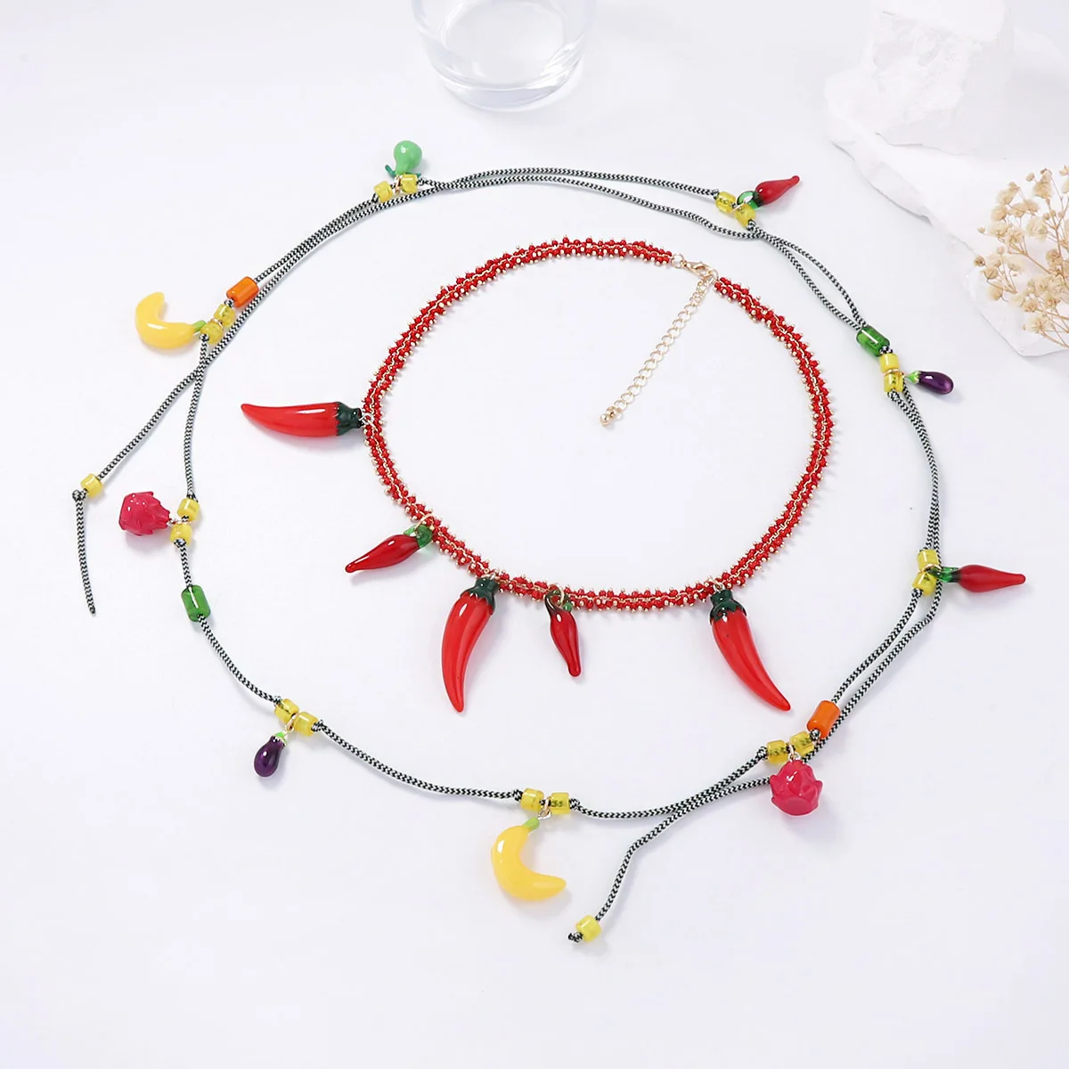 ZAA Exaggerated Red Chain Chili Pendant Double-layer Necklace