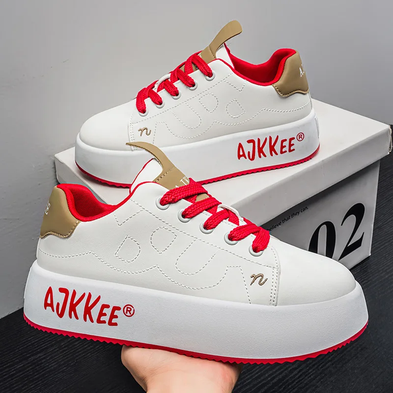 

Men's shoes 2026 new spring trend versatile casual board shoes youth sports thick sole heightening McQueen white shoes