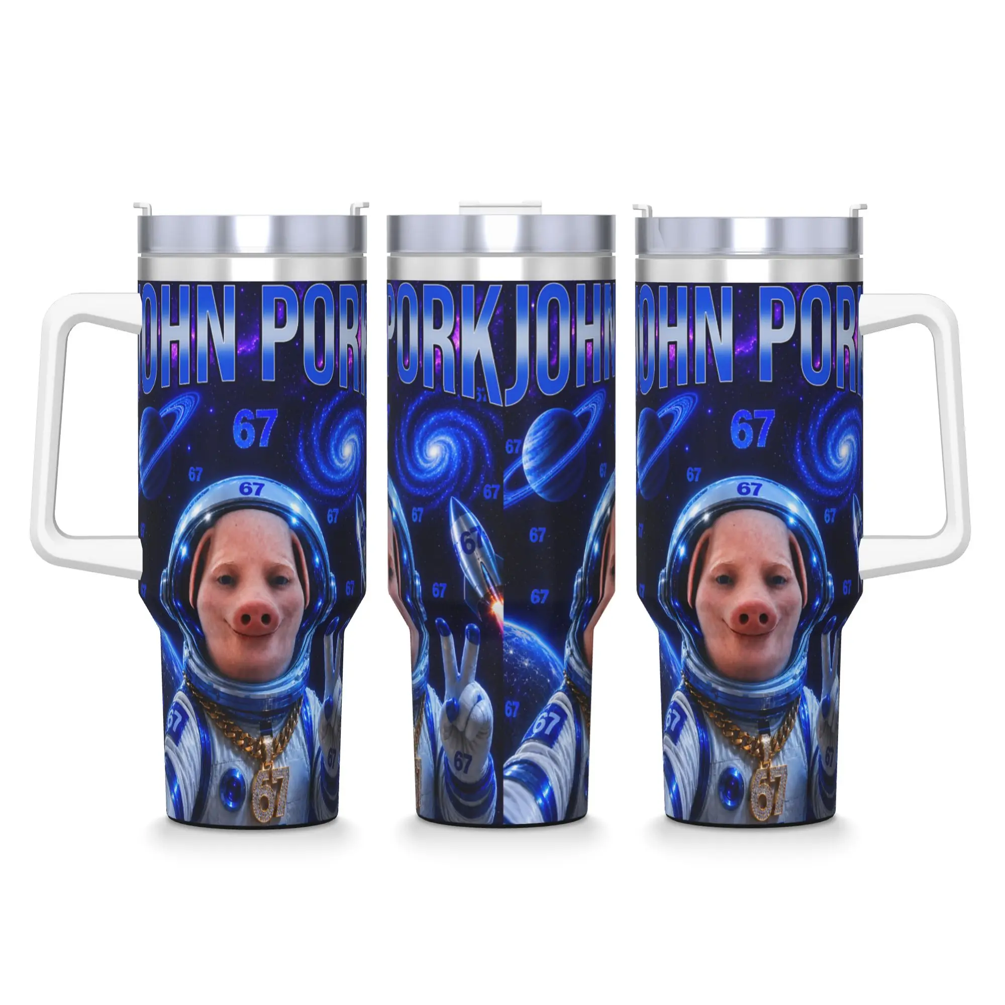 Stainless Steel Tumbler John Pork 67 Astronaut Space is Calling Meme Car Mugs Beach Cold and Hot Water Bottle Large Thermal Mug
