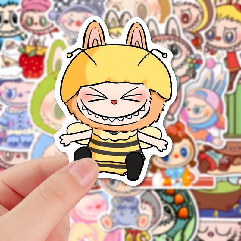 80Pcs New Labubu Monster Cartoon Waterproof Stickers Pack Cute Water Bottle Laptop Skateboard Scrapbook Anime Accessories image 4