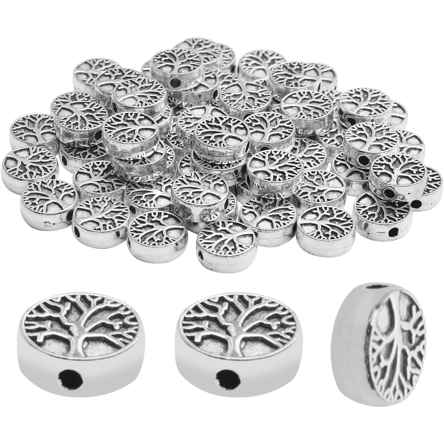 

60pcs Antique Tree of Life Beads Mixed Loose Spacer Beads Metal Jewelry Findings for Making Necklace Bracelet Craft
