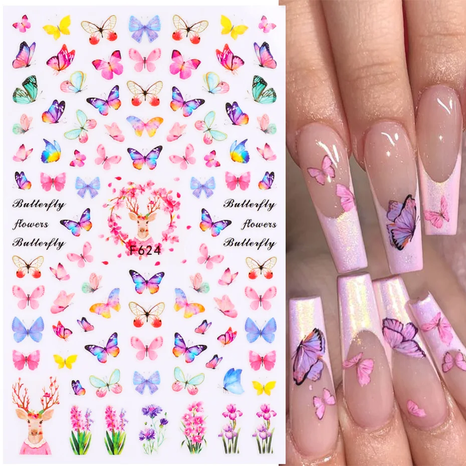 3D Blue Butterfly Adhesive Stickers Nail Art Decoration Laser Flowers Leaves Nail Sticker Nail Art Supplies Nail Parts