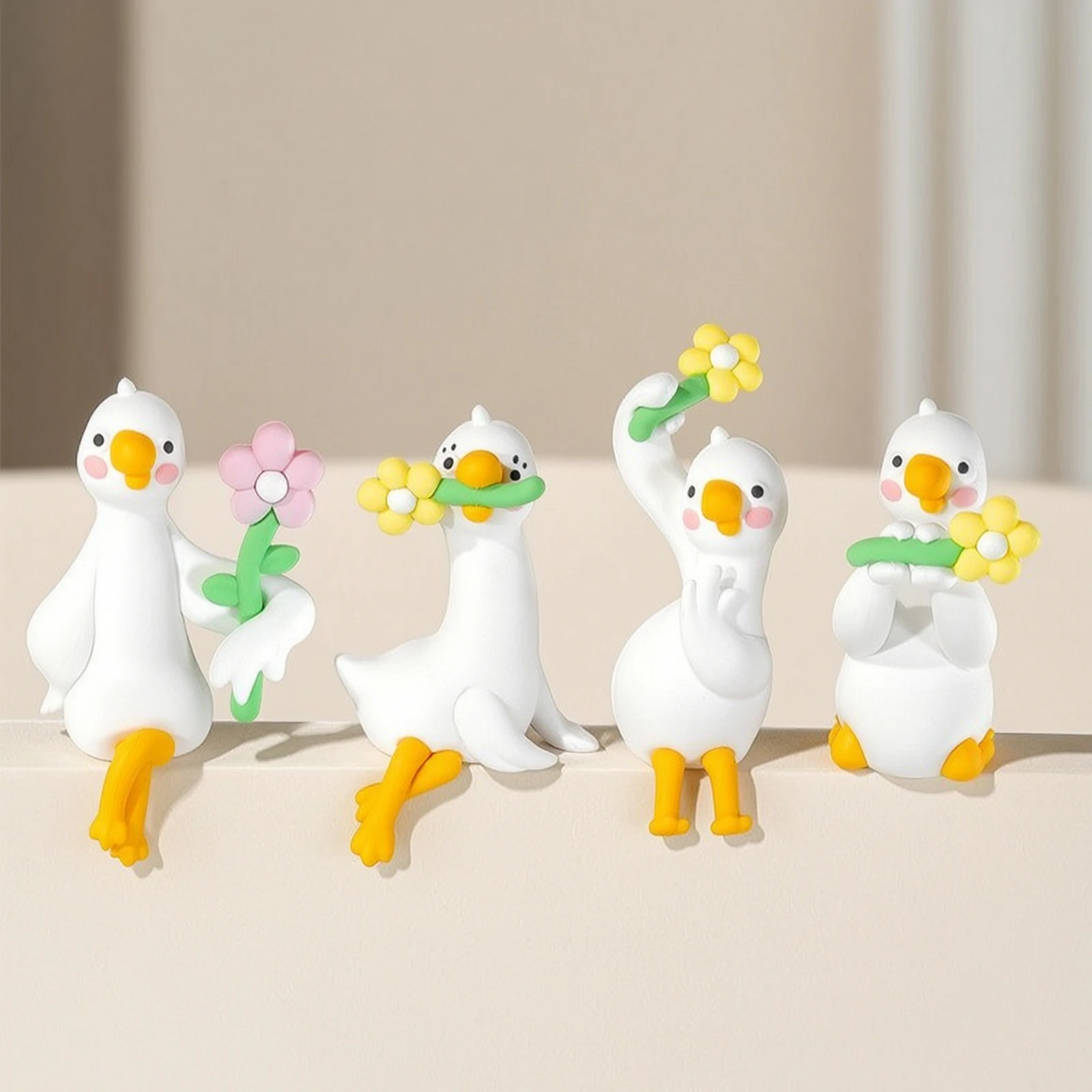4 Pieces Car Dashboard Ornament Cute Car Dashboard Decoration Mini Duck Figurine Small Accessory Funny for Drivers, Desk, Office