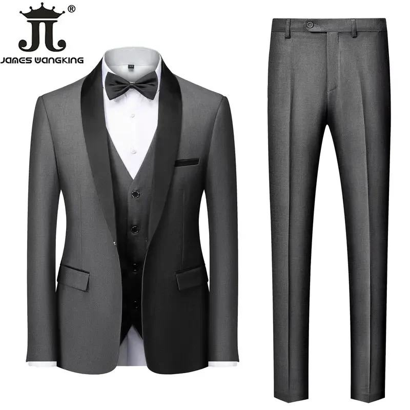 M-6XL giacca gilet pantaloni tinta unita uomo formale Business Office Suit sposo abito da sposa Party Blazer gilet pantaloni Tuxedo