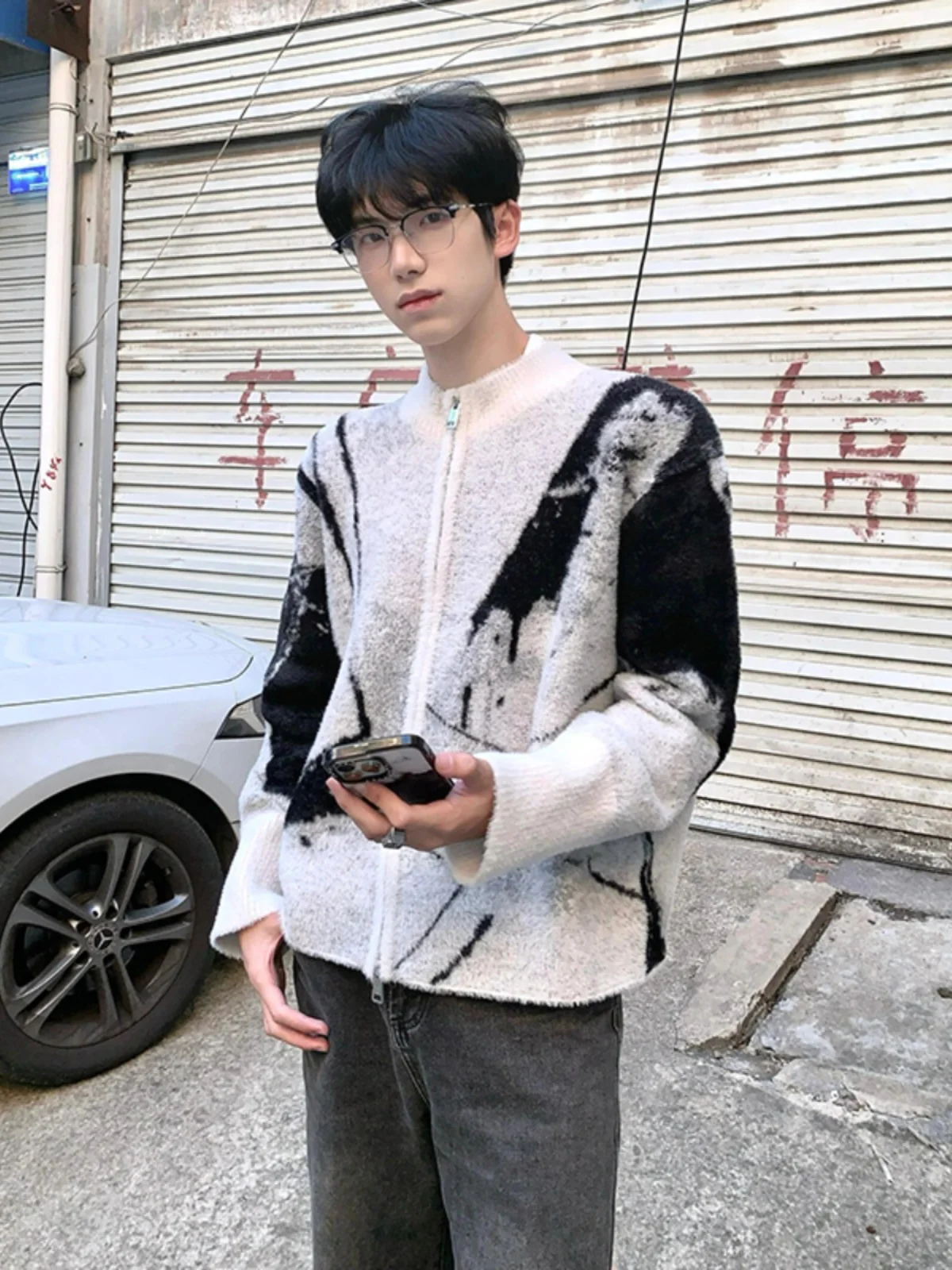 

Color Blo Knitted Sweater Cardigan Men's Autumn Winter Sle American Retro High Sensation College Faion Haome Knitwear