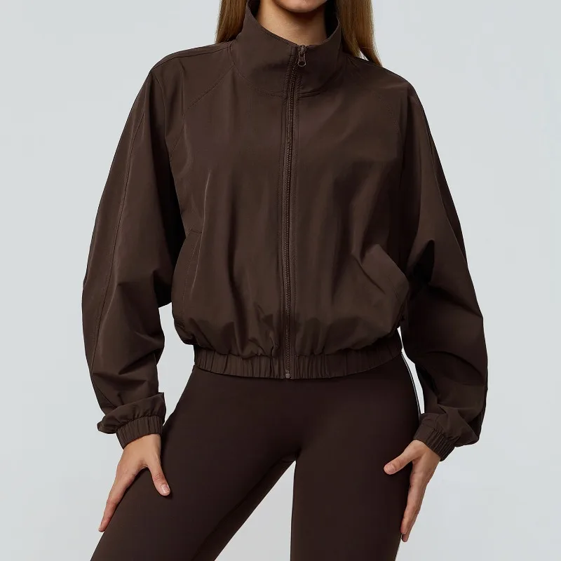 

Women's Quick Dry Yoga Jacket Windproof Stand Collar Full Zip Long Sleeve Running Fitness Coat Outdoor Sports