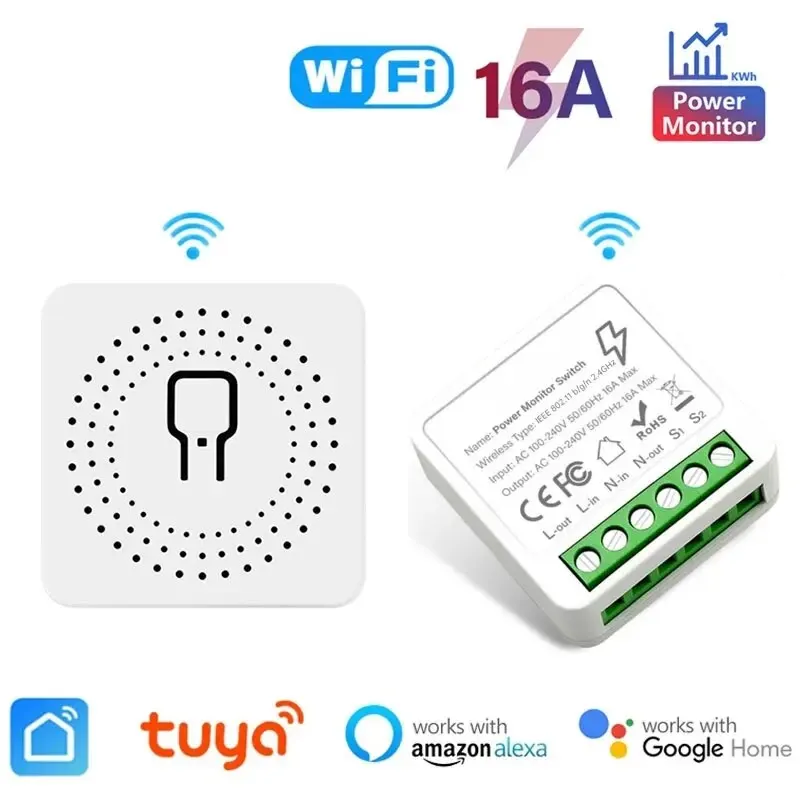 16A Tuya WiFi Smart Switch controllo a 2 vie con interruttore per Monitor energetico Mini Smart Breaker Smart Life Control Alexa tramite Google Home