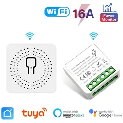 16A Tuya WiFi Smart Switch controllo a 2 vie con interruttore per Monitor energetico Mini Smart Breaker Smart Life Control Alexa tramite Google Home