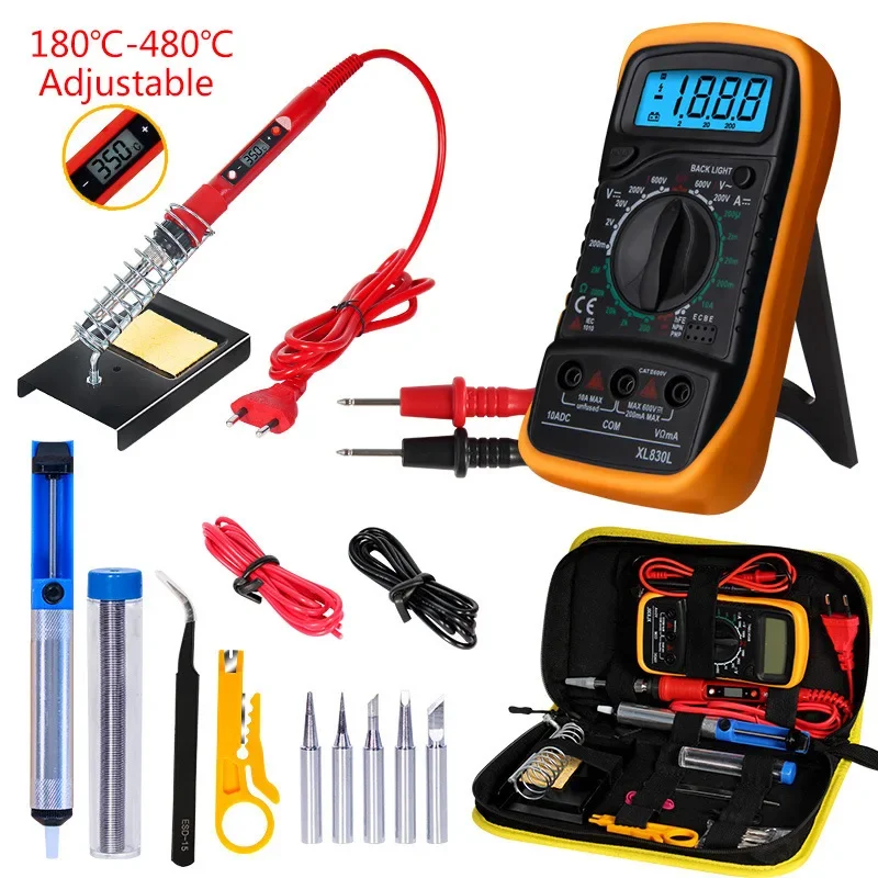 Effective Adjustable Power Welding Iron Digital Testing Combo 60W 80W Portable Fabric Bag Electric Repair Integrated Tool Pack