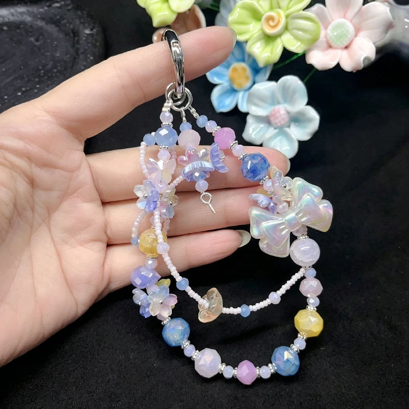 

Ins Crystal Short Beaded Mobile Phone Lanyard, Original Key Bag Anti-lost Pendant