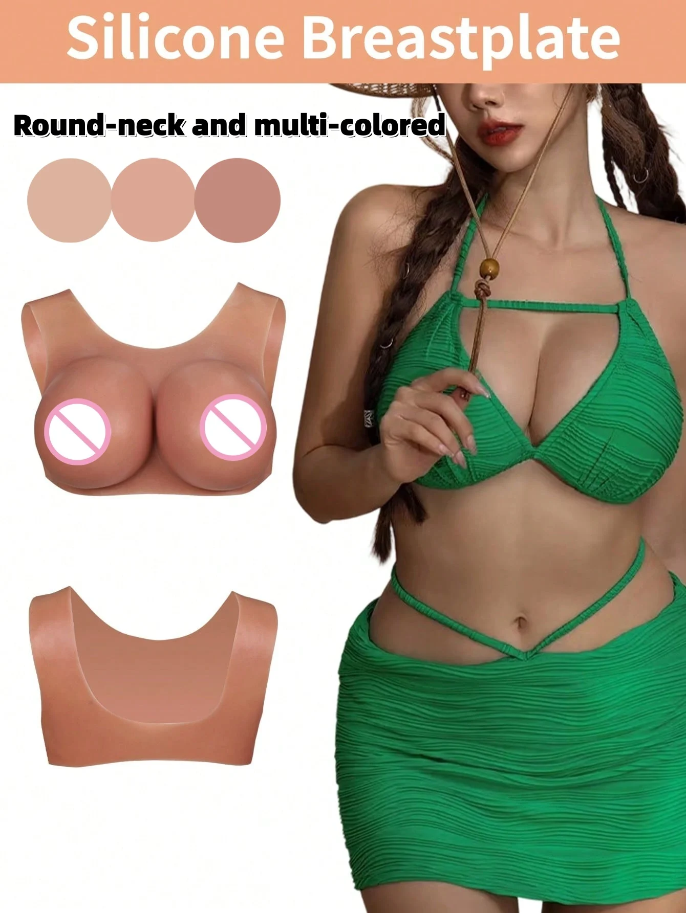 

1pc Upgrade Silicone B-G Cup Round-Neck Hollowed-Out Vest Style Fake Breastplate for Cosplay Halloween， Cross-dressing