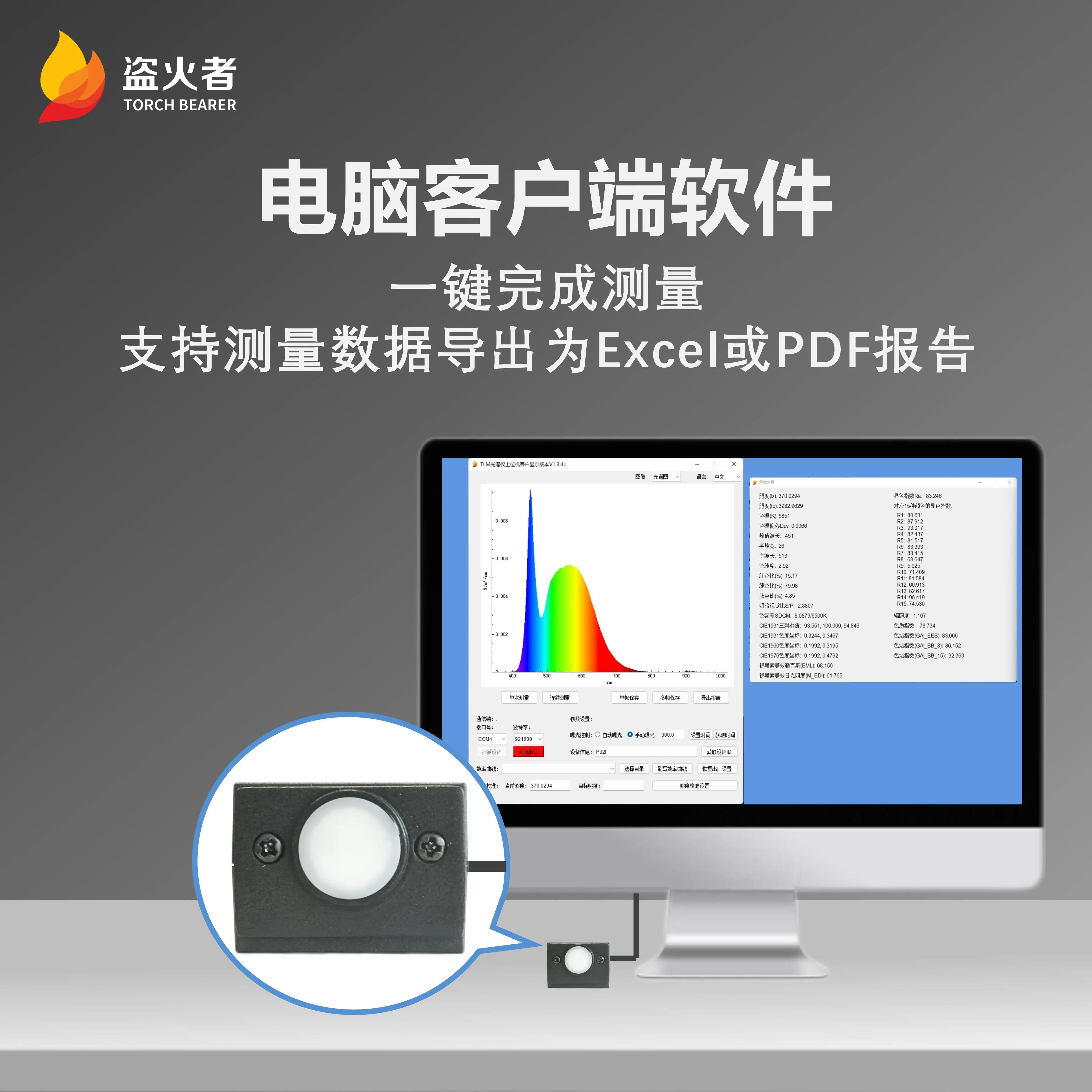 Firethief P3 handheld spectrometer, light meter, color rendering index tester, temperature detection and analysis,