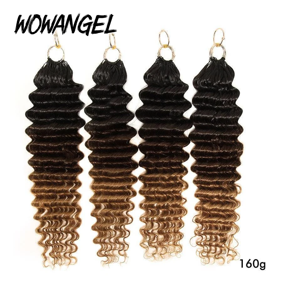 WOWANGEL موجة عميقة 1BT/4/30 أومبير اللون الكروشيه الشعر قبل فصل ريشة الكروشيه وصلات شعر بشري للتضفير 1/4/6 حزمة