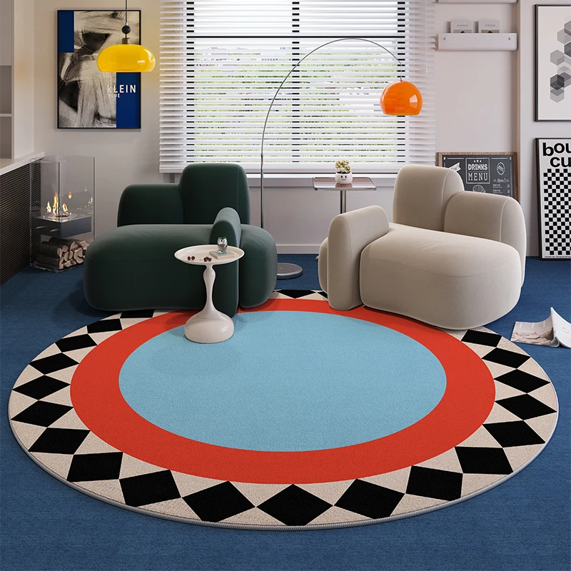 Home Anti-slip Retro Rug Light Luxury Carpets for Living Room Washable Lounge Soft Floor Mat Dopamine Bedroom Decor Round Carpet