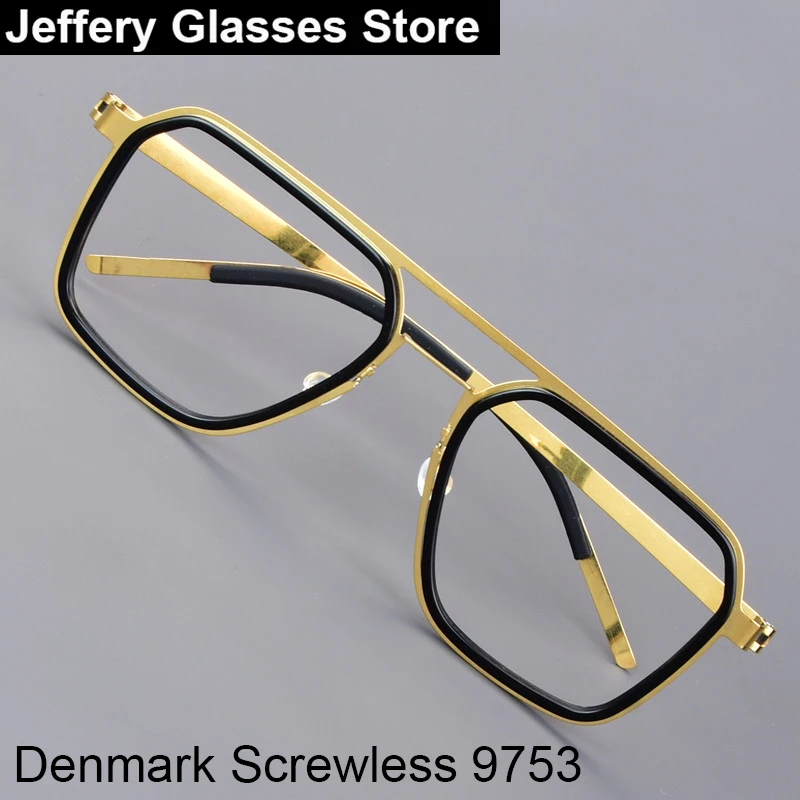 

Denmark Screwless Double Beam Glasses Frame Men Women Fashion Big Square 9753 Eyeglasses Ultra-light Vintage Comfortable Gafas