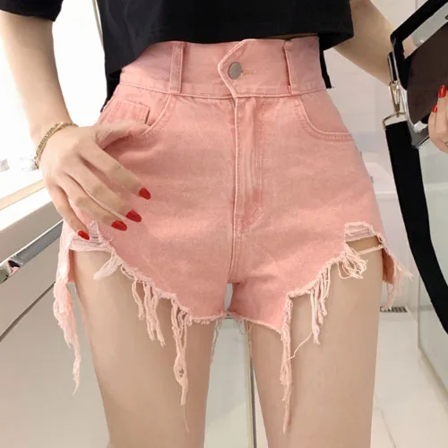 High Waist Distressed Denim Shorts AP777 Summer  Retro Brushed Hole Casual Pants High Waist Straight Leg Short Shorts