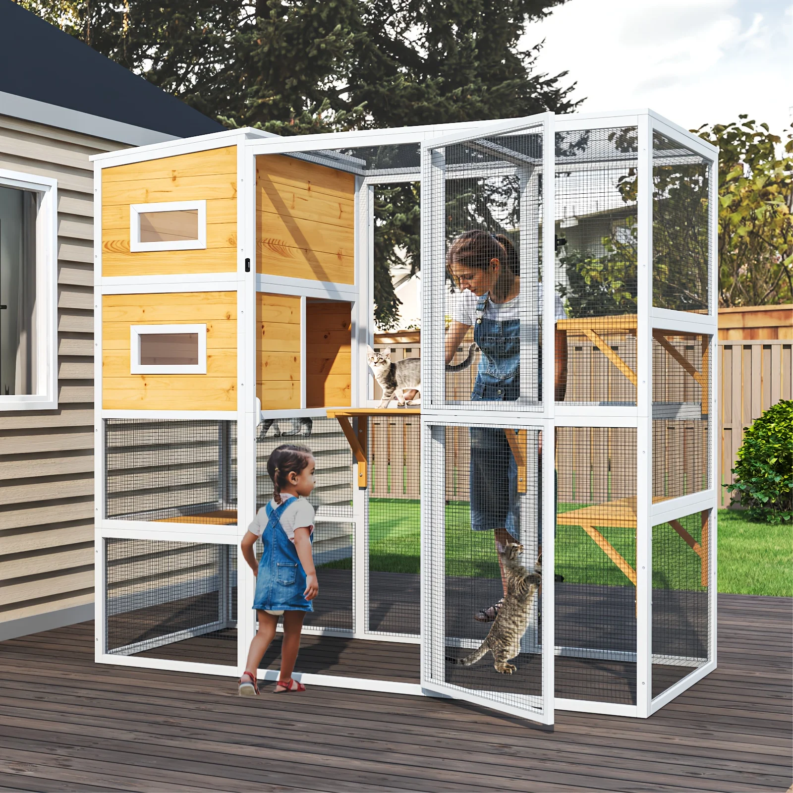 

Outdoor Cat Enclosure, Large 4-Tier Cat Catio Connects to Window for Outdoor Indoor Cats with Resting Rooms, Platforms, Large Do
