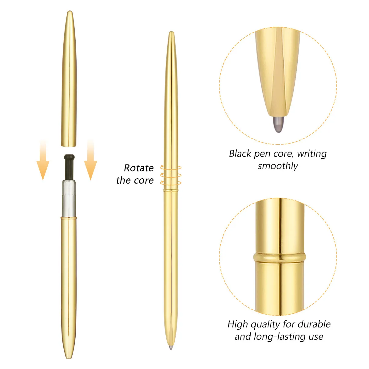 

6Pcs Metal Ballpoint Pens Black Ink Lightweight Design for School Office Use Ball Pens for Students Teachers