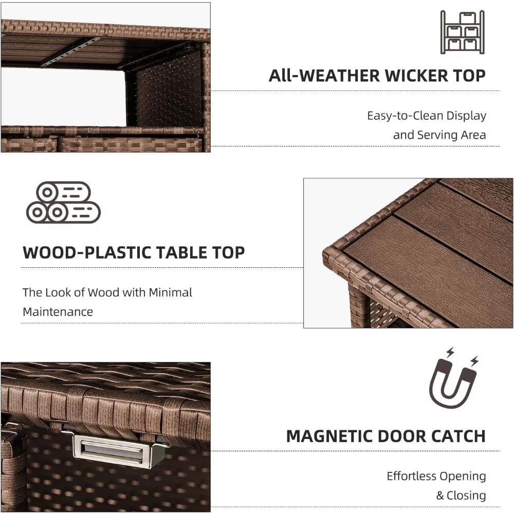 Outdoor Grill Table with Storage Kitchen Island Prep Table Rattan Storage Cabinets Island Outdoor Grill Cart for Patio Out