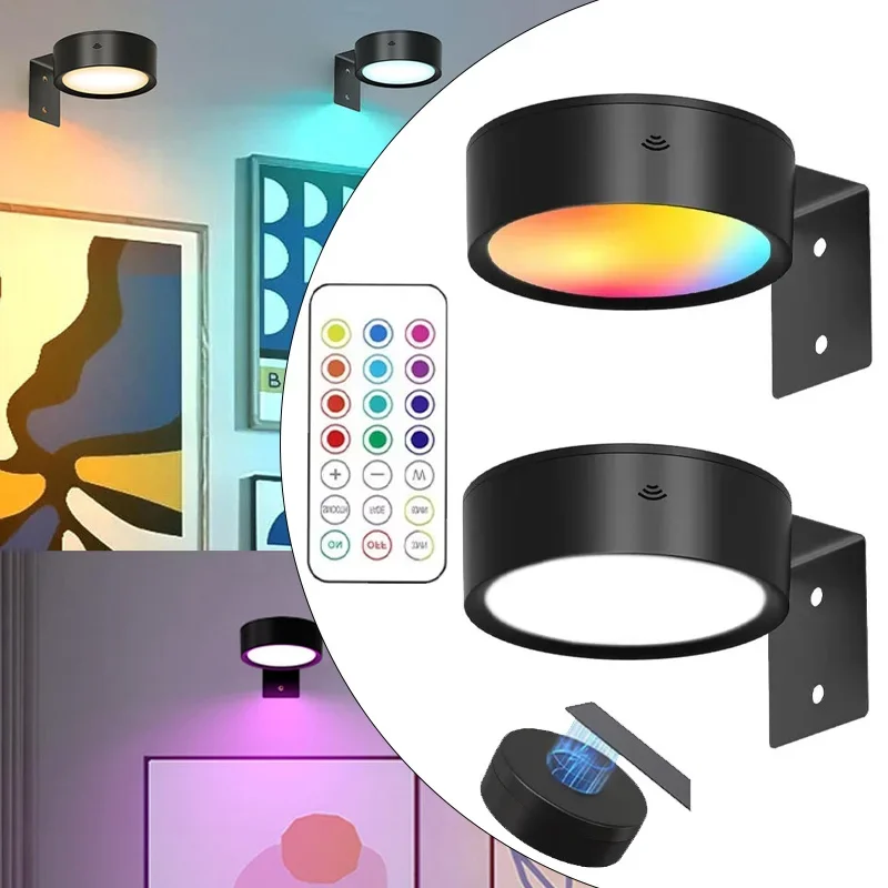 Magnetic Picture Wall Light with Remote Control,RGB Dimmable LED Art Frame Light Battery-Operated Gallery Wall Decor Spotlight