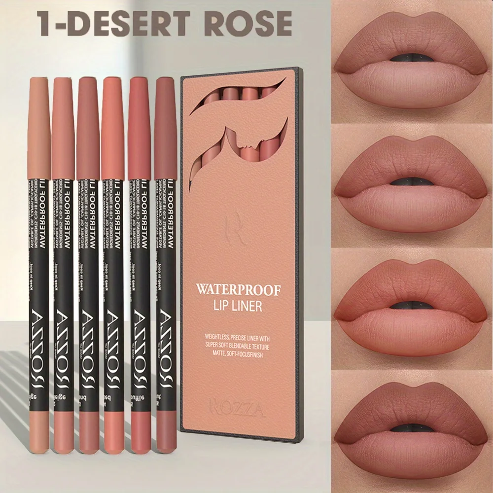 ชุดดินสอเขียนขอบปากเนื้อไม้เนียนละเอียดพิเศษ 6 ชิ้น/ชุด - คอลเลคชั่นสีน้ำตาลนู้ด, เนื้อกำมะหยี่แมทท์ ติดทนนาน กันน้ำ 18 สี